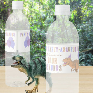 T-Rex Tan Cute Colourful Dino Party Birthday Water Bottle Label