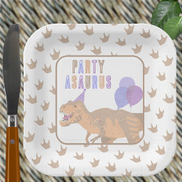 T-Rex Tan Cute Jurassic Dinosaur Birthday Party Paper Plate