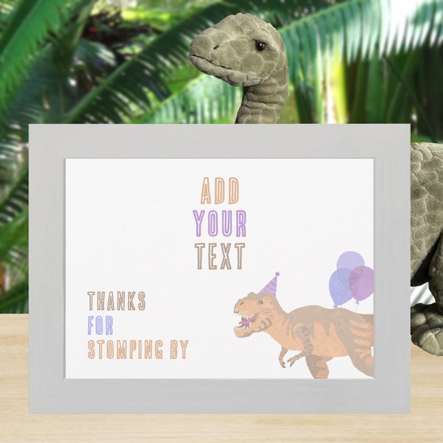 T-Rex Tan Dino 5x7 Paysage Carte à signe modifiabl (Create your own custom small table sign for a cute dinosaur themed birthday party)