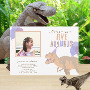 T-Rex Tan Photo Any Age Dinosaur Birthday Party Invitation