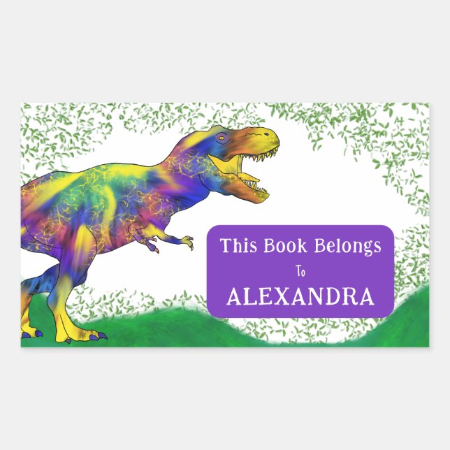 T Rex This Book Belongs To Kids Name Sticker (Front)