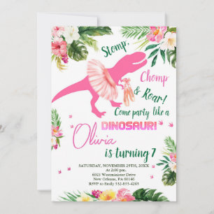 T-Rex Tutus Invitation Anniversaire, Tutus Rose No