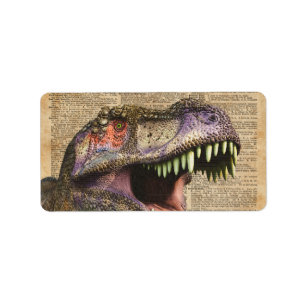 T-rex,tyrannosaurus,dinosaur Vintage Antique Art Label