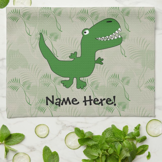 T-Rex Tyrannosaurus Rex Dinosaur Cartoon Kids Boys Kitchen Towel (Folded)