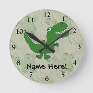 T-Rex Tyrannosaurus Rex Dinosaur Cartoon Kids Boys Round Clock