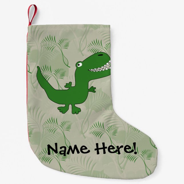 T-Rex Tyrannosaurus Rex Dinosaur Cartoon Kids Boys Small Christmas Stocking (Front)