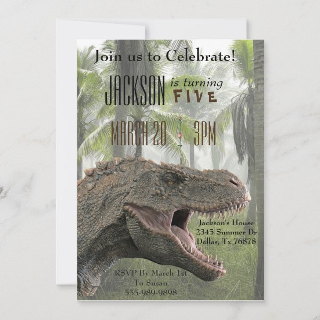 T-Rex Tyrannosaurus Rex Dinosaur Invitation d'anni (Devant)