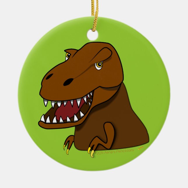 T-Rex Tyrannosaurus Rex Scary Cartoon Dinosaur Ceramic Ornament (Front)