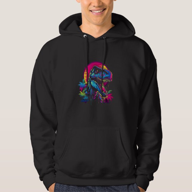 T Rex Vaporwave Synthwave Retro 80s Aesthetic Chil Hoodie (Front)