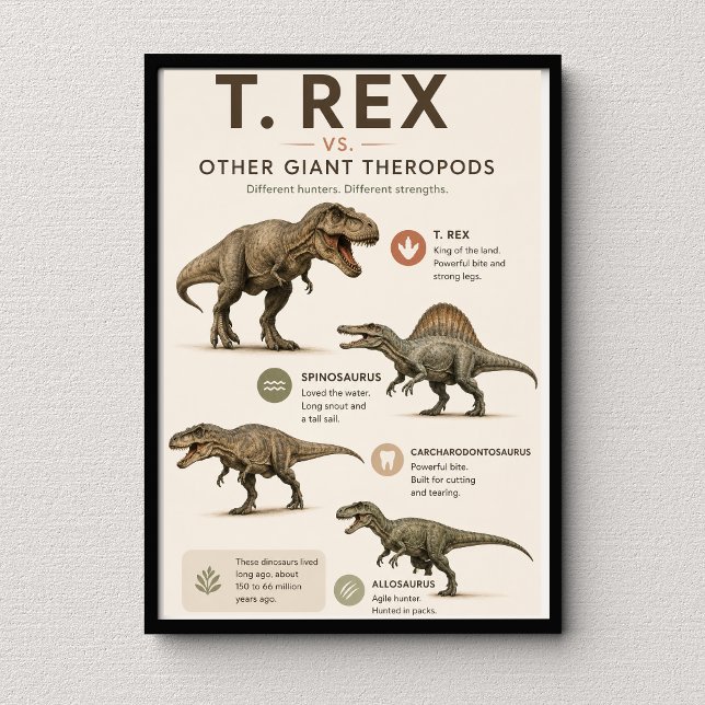 T. Rex vs Other Giant Theropods Educational Poster (Creator Uploaded)