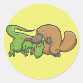 T-rex vs Platypus Classic Round Sticker