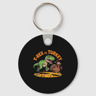 T-rex Vs Turkey Funny Thanksgiving Dinosaur Design Keychain
