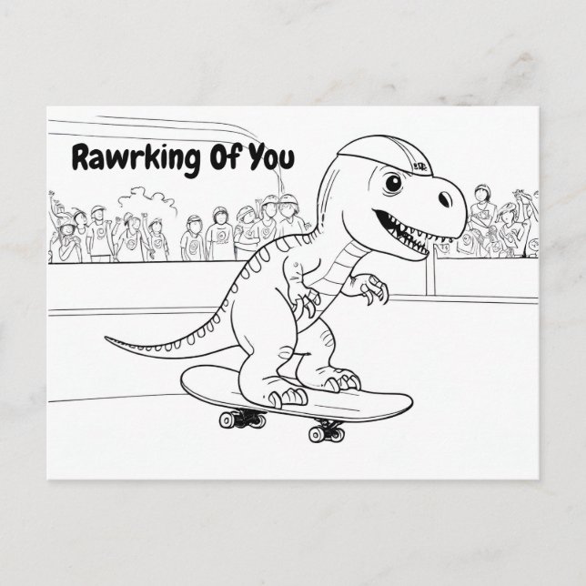 T-Rex wearing helmet riding a skateboard Postcard (Front)