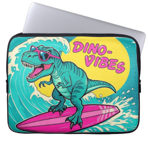 T-Rex wearing sunglasses and riding a neon pink Laptop Sleeve