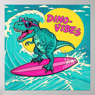 T-Rex wearing sunglasses and riding a neon pink Poster