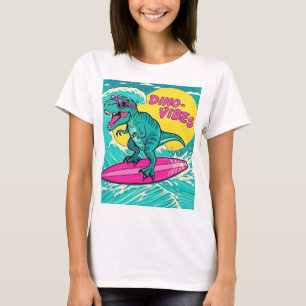 T-Rex wearing sunglasses and riding a neon pink T-Shirt
