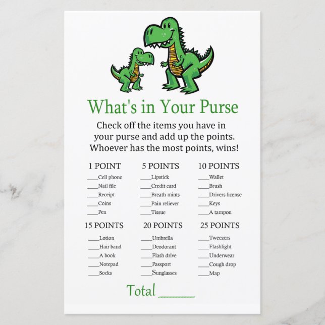 T-rex What's in your purse game baby shower (Front)