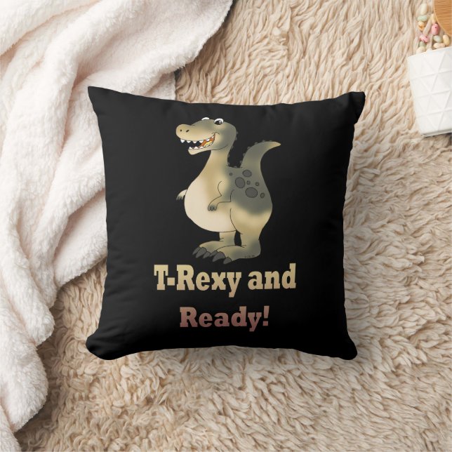 T-Rexy and Ready Dino Cartoon Throw Pillow (Blanket)