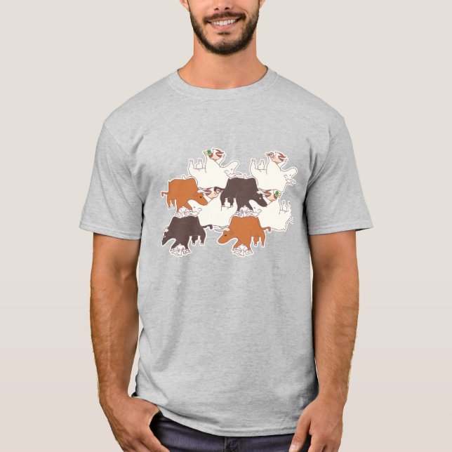 T-SHIRT ウシとマガモ・タイルのテセレーション（BBL_BW) (Devant)