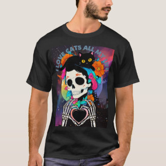 T-SHIRT ベーシックダークTシャツ(スカルと黒猫のハロウィーンTシャツ)