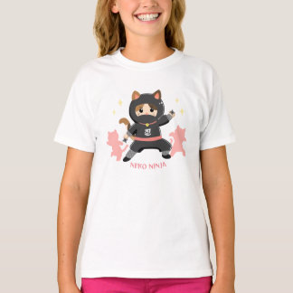 T-shirt 可愛い猫忍者 日本 ピンク Cat Ninja from Japan Pink