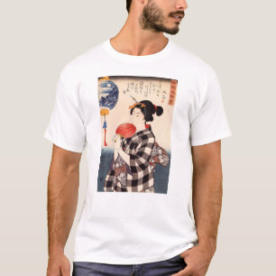 T-shirt 団 扇 を つ 女, 国 Femme  avec un ventilateur rond, Kuni