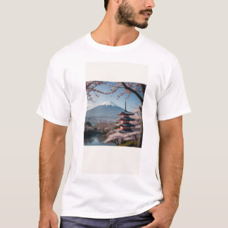 T-SHIRT 日本の春の最も美しい瞬間を凝縮したような一枚です。富士山を背景に、五重塔と満開の桜が描かれています。