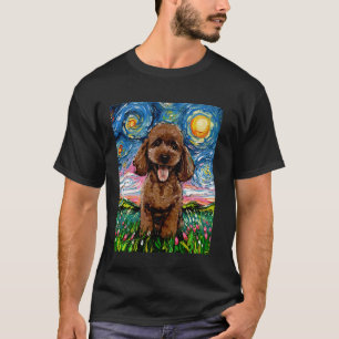 T-shirt 01 Caniche au Chocolat Chiot Mignon Brun Nuit Étoi