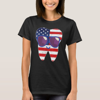 T-shirt 0 Lunettes Drapeau Usa Dents Rétro 14 Juillet Dent