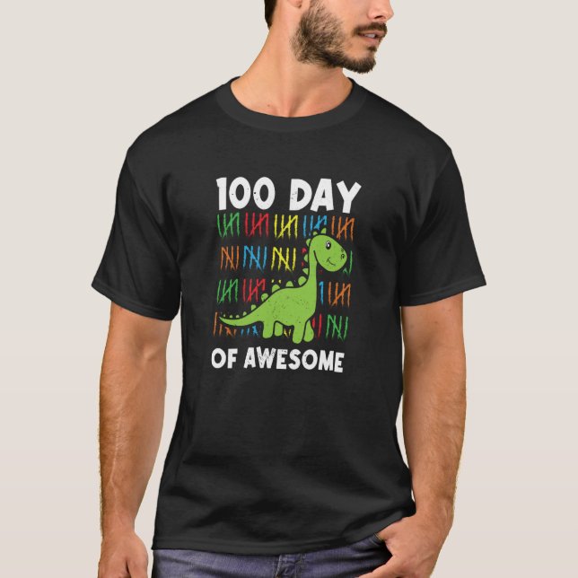 T-shirt 100 Day Of Awesome Rex Dinosaur Dino Tyrannosaurus (Devant)