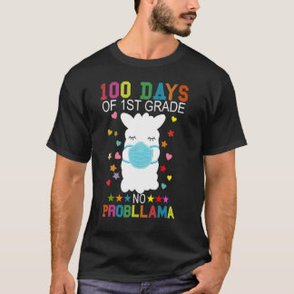 T-shirt 100 Days of 1st Grade No Probllama Llama Mask Quar