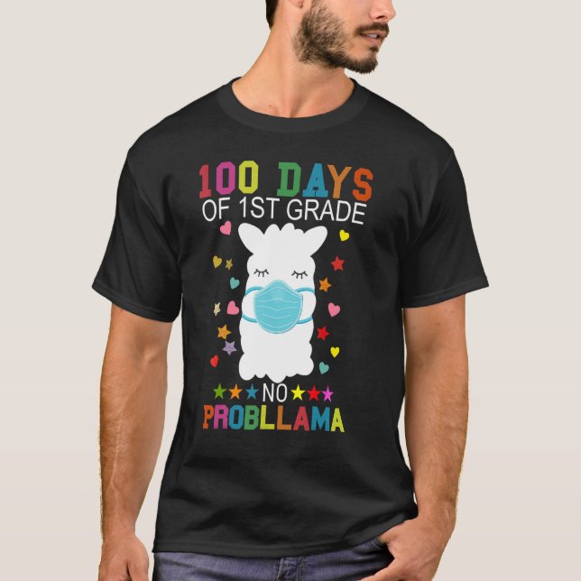 T-shirt 100 Days of 1st Grade No Probllama Llama Mask Quar (Devant)