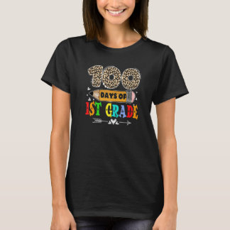 T-shirt 100 Days Of 1st Grade Shirt Leopard Gifts 100 Day 