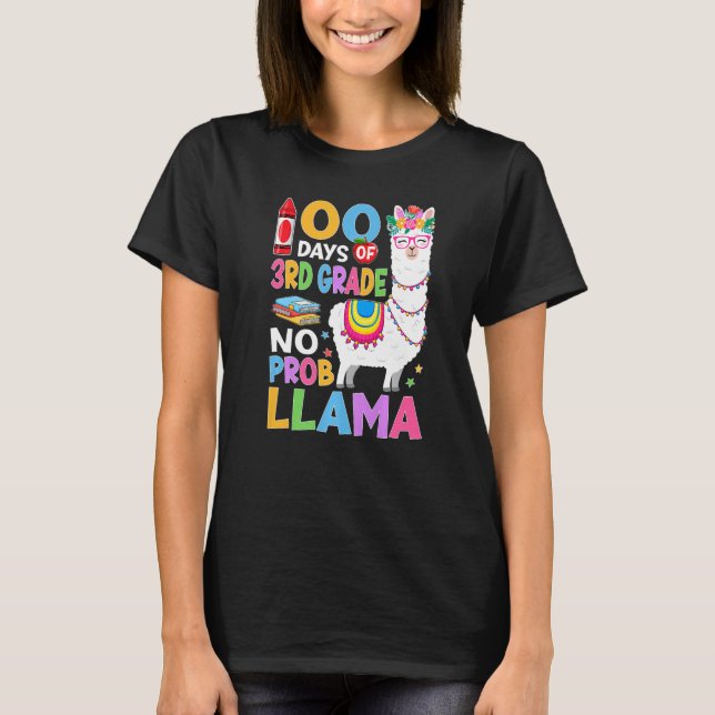 T-shirt 100 Days of 3rd Grade No Probllama 100th Day Girls (Devant)