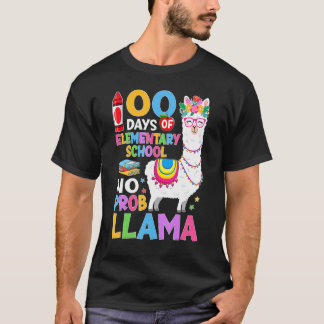 T-shirt 100 Days of Elementary No Probllama 100th Day Girl