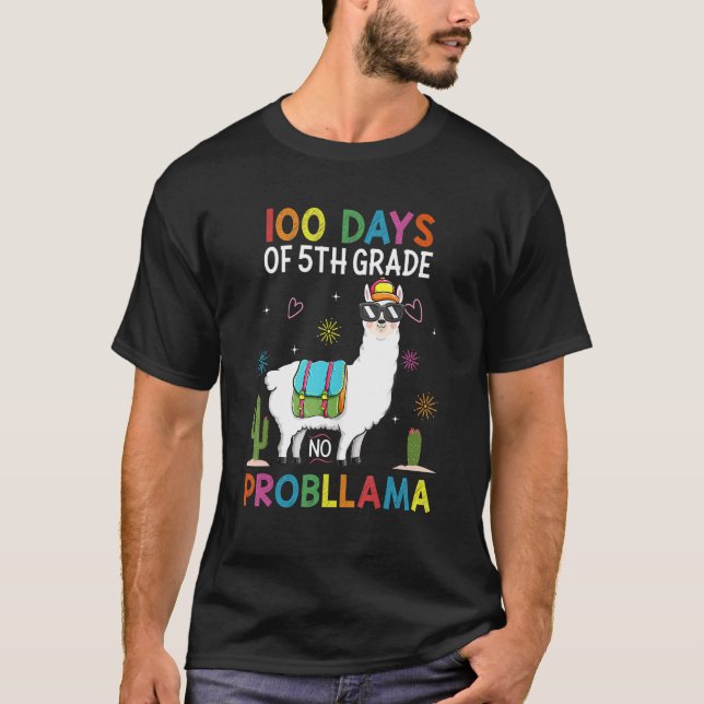 T-shirt 100 Days Of Fifth 5th Grade No Prob Llama Teacher  (Devant)