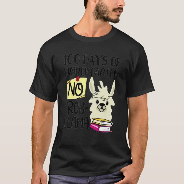 T-shirt 100 Days Of Kindergarten No Prob Llama 100 Days Of (Devant)