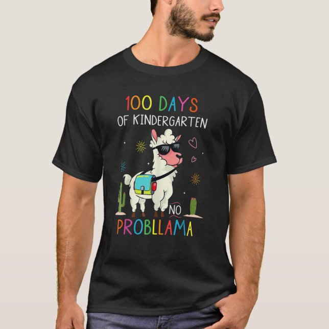 T-shirt 100 Days Of Kindergarten No Probllama Funny Llama  (Devant)