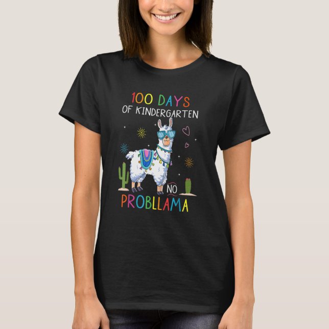 T-shirt 100 Days Of Kindergarten No Probllama Funny Llama  (Devant)