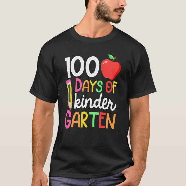 T-shirt 100 Days Of Kindergarten Teacher Student 100th Day (Devant)