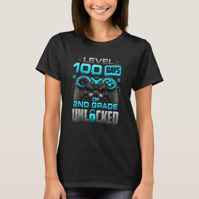 T-shirt 100 Days Of School 2nd Grade Level Unlocked Video  (Devant)