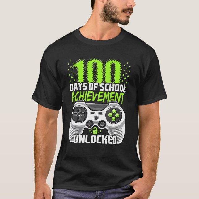 T-shirt 100 Days Of School Achievement Unlocked Video Game (Devant)