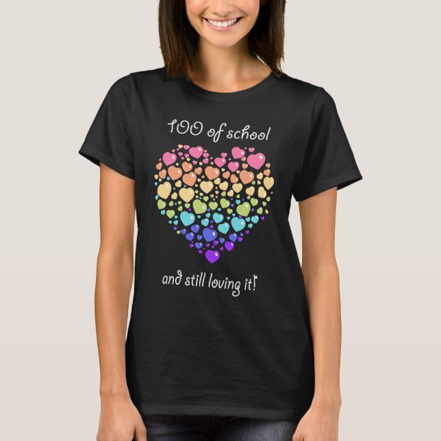 T-shirt 100 Days of School  for Girls Rainbow Heart (Devant)