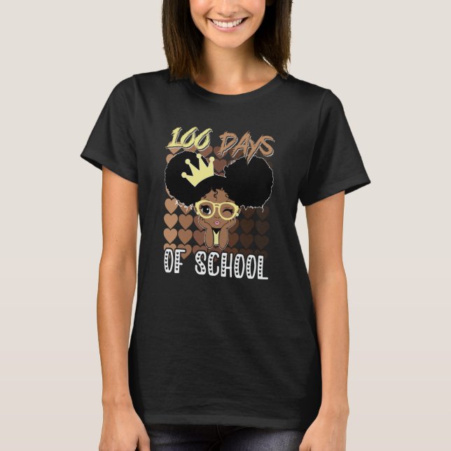 T-shirt 100 Days Of School Kids Girl Black African America (Devant)