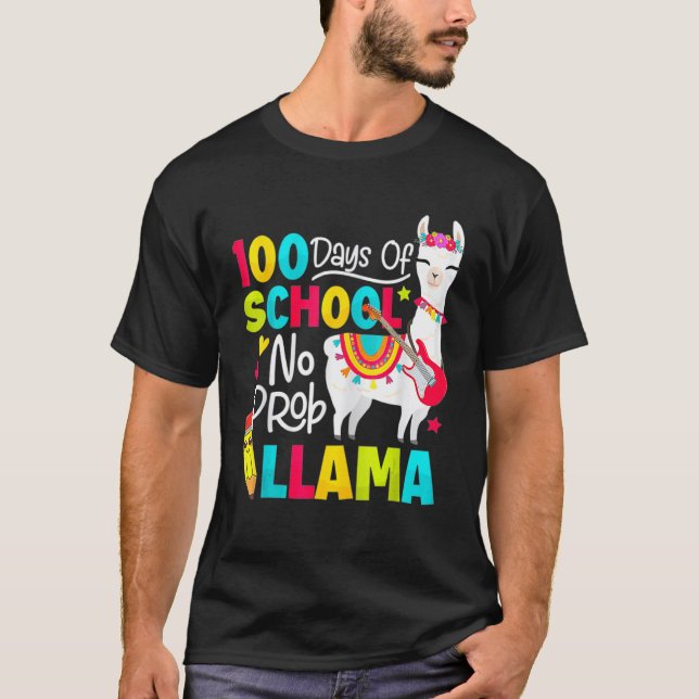 T-shirt 100 days of school no prob llama (Devant)