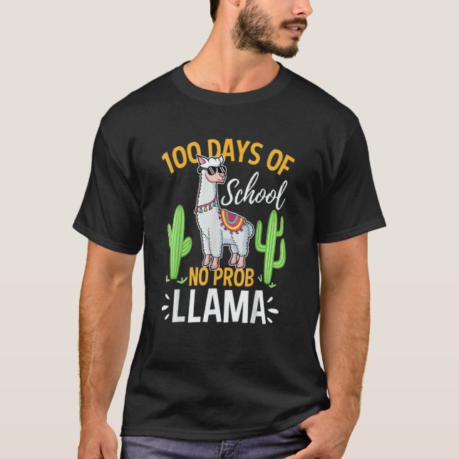 T-shirt 100 Days Of School No Prob Llama Boys 100th Day (Devant)