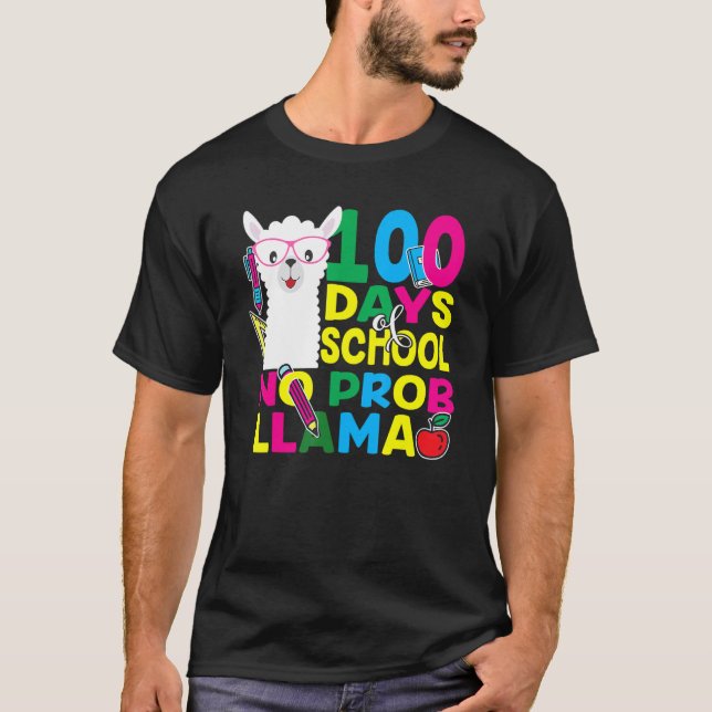 T-shirt 100 Days Of School No Prob-llama Llama Teacher And (Devant)