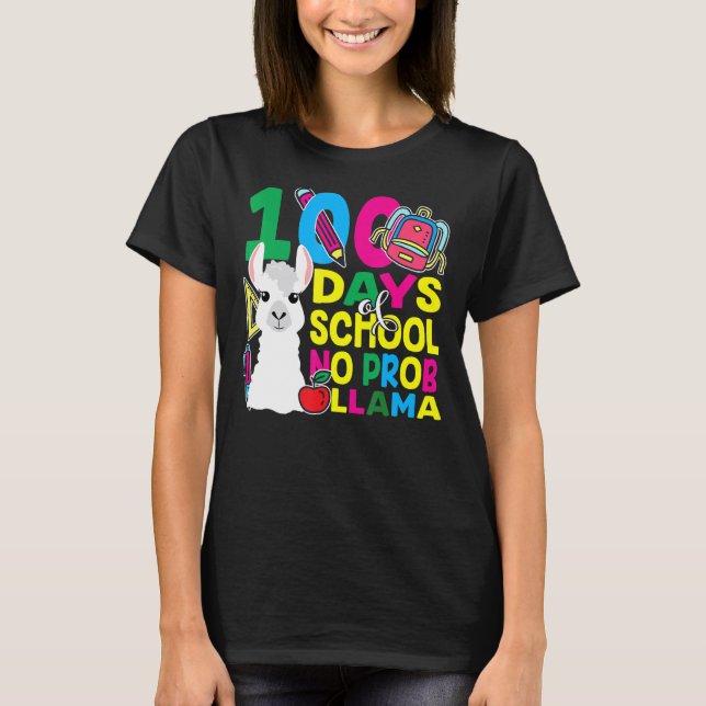 T-shirt 100 Days Of School No Prob-llama Llama Teacher And (Devant)