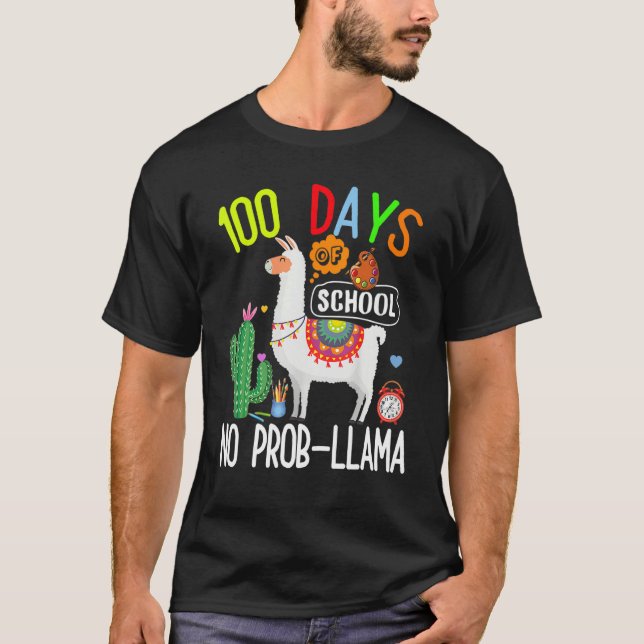 T-shirt 100 Days Of School No Prob Llama Lover Teacher Kid (Devant)