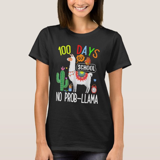 T-shirt 100 Days Of School No Prob Llama Student Teacher 1 (Devant)